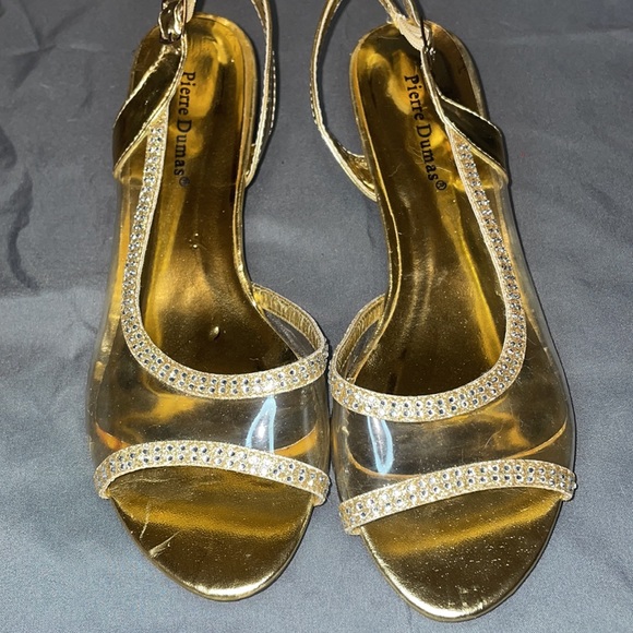 Size 7.5 Women’s Pierre Dumas Gold and Clear Heels - Picture 5 of 6